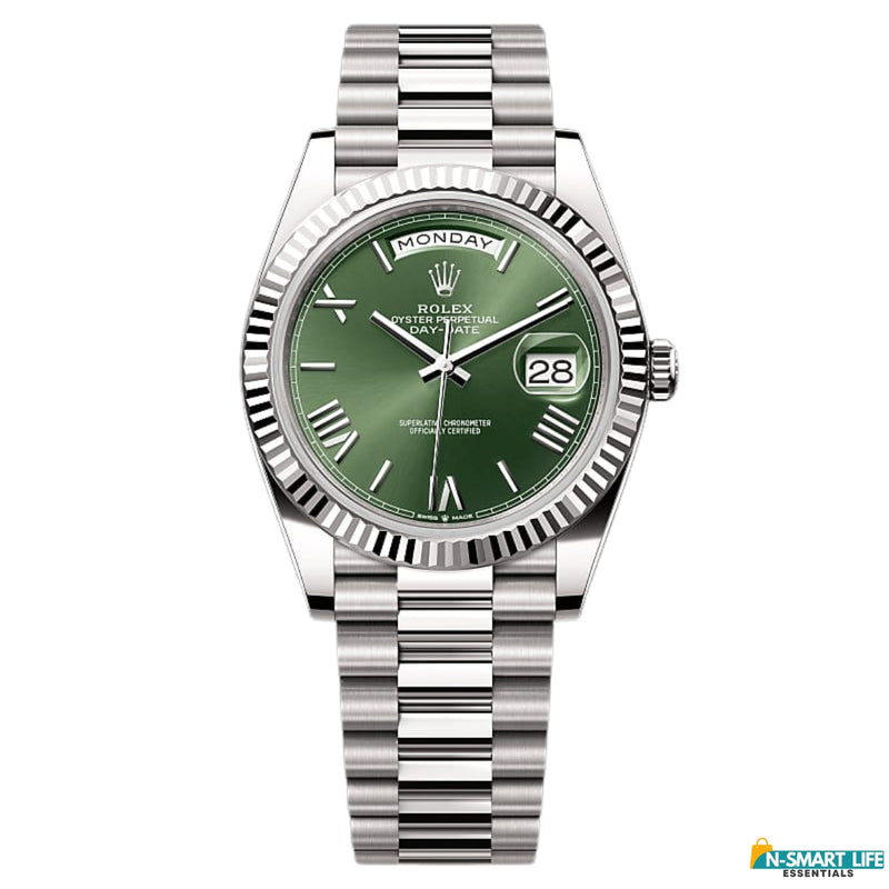 R9-110027A-56P RO_LEX Premium Day Date – Silver Green Dial Watch.