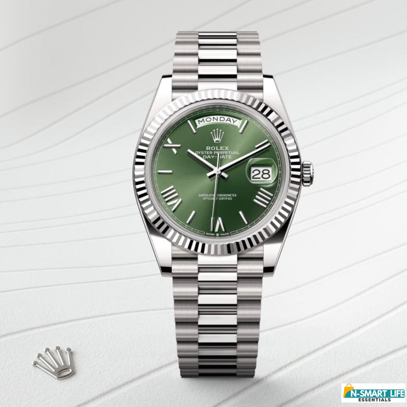 R9-110027A-56P RO_LEX Premium Day Date – Silver Green Dial Watch.