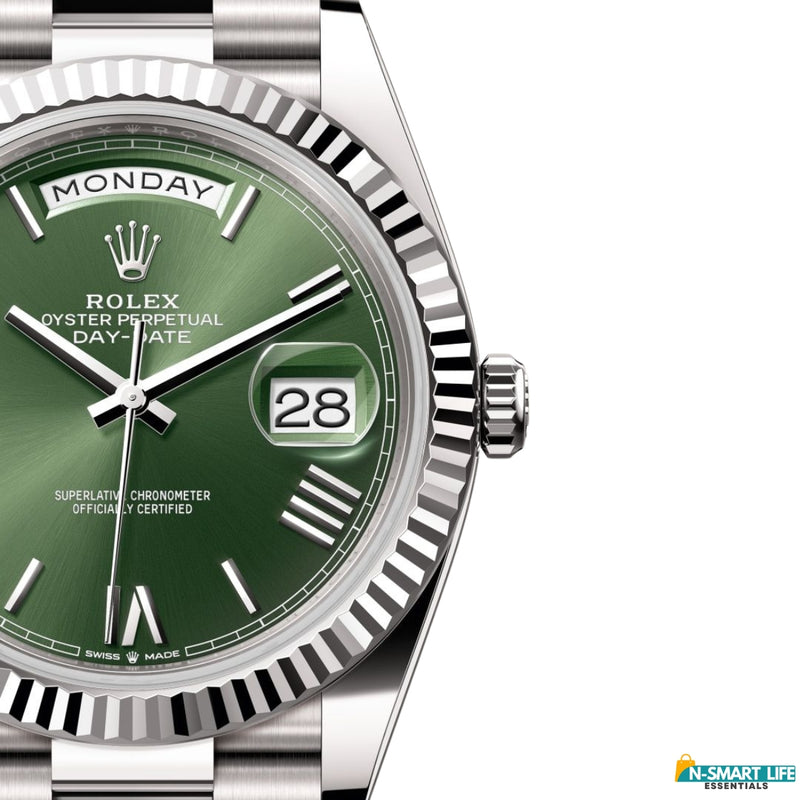 R9-110027A-56P RO_LEX Premium Day Date – Silver Green Dial Watch.