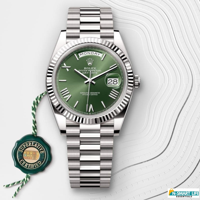 R9-110027A-56P RO_LEX Premium Day Date – Silver Green Dial Watch.